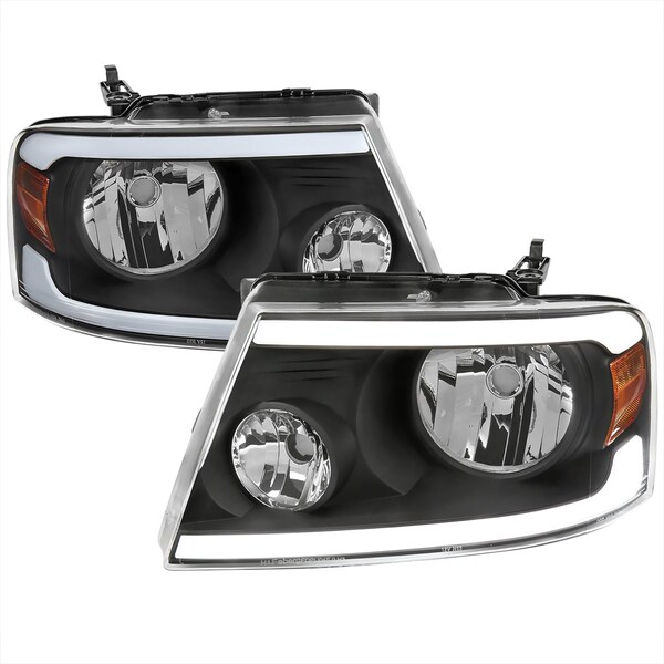 Spec-D Tuning HEADLIGHTS WITH LED BAR CLEAR LENS MATTE BLACK HOUSING, 2PK 2LH-F15004JM-G3-GO - main